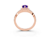 Rose gold Marquise Cut Tanzanite Halo Twist Band Solitaire Prong Setting Ring_3
