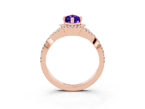 Rose gold Marquise Cut Tanzanite Halo Twist Band Solitaire Prong Setting Ring_3