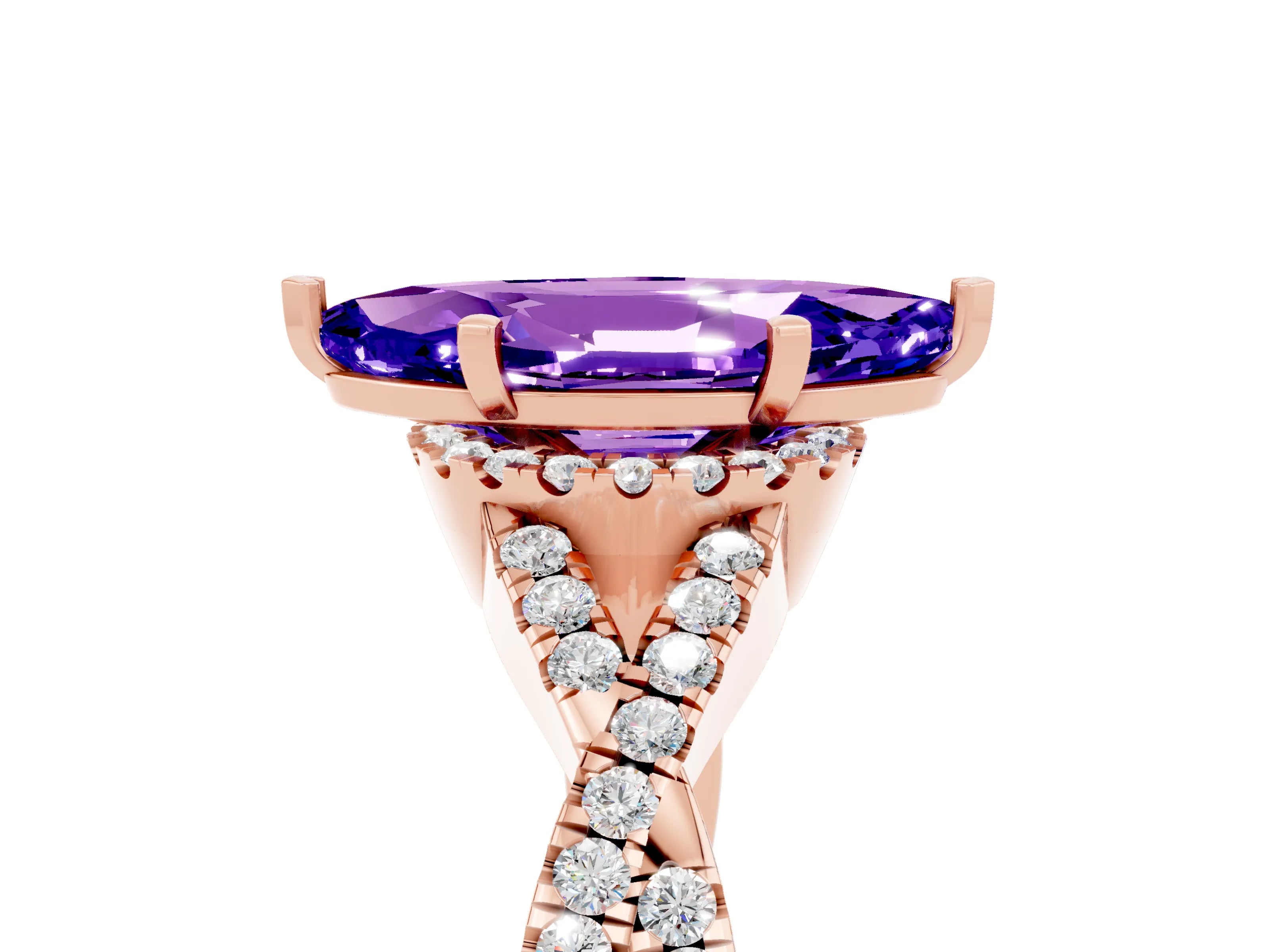 Rose gold Marquise Cut Tanzanite Halo Twist Band Solitaire Prong Setting Ring_5
