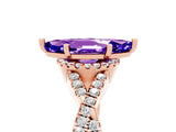 Rose gold Marquise Cut Tanzanite Halo Twist Band Solitaire Prong Setting Ring_5