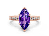 Rose gold Marquise Cut Tanzanite Milgrain Pavé Engagement Ring with Four-Prong Setting