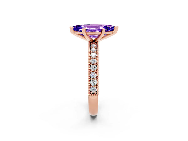 Rose gold Marquise Cut Tanzanite Milgrain Pavé Engagement Ring with Four-Prong Setting