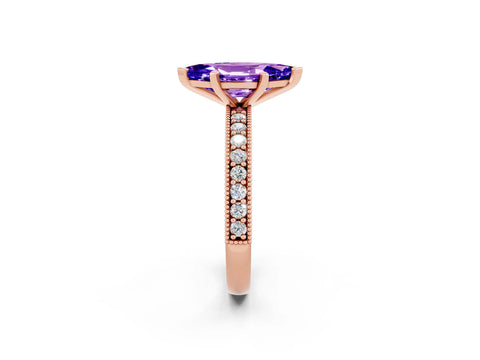 Rose gold Marquise Cut Tanzanite Milgrain Pavé Engagement Ring with Four-Prong Setting_2