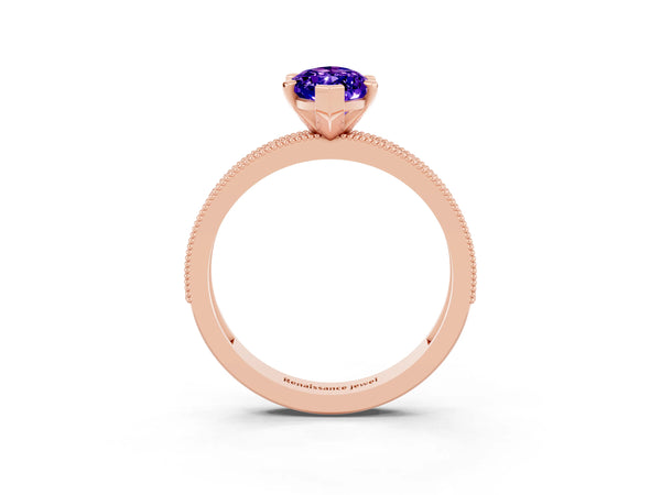 Rose gold Marquise Cut Tanzanite Milgrain Pavé Engagement Ring with Four-Prong Setting