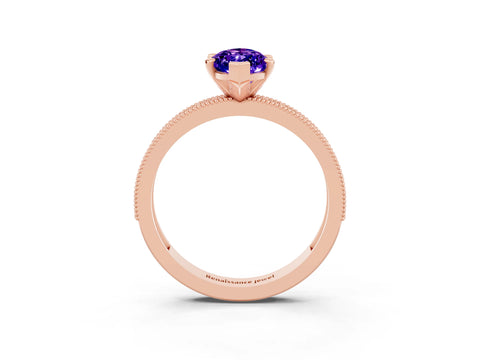Rose gold Marquise Cut Tanzanite Milgrain Pavé Engagement Ring with Four-Prong Setting_3
