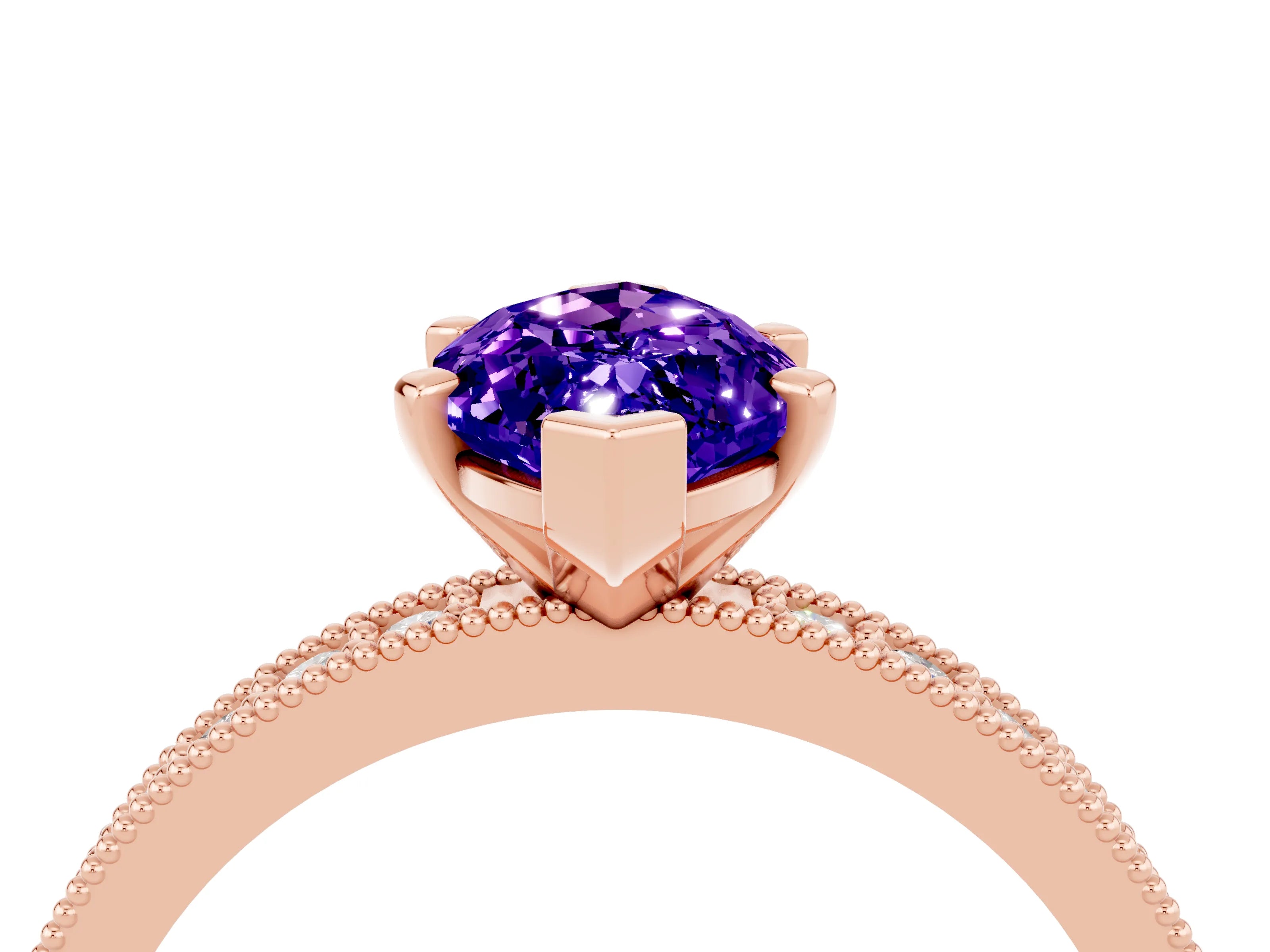 Rose gold Marquise Cut Tanzanite Milgrain Pavé Engagement Ring with Four-Prong Setting_4