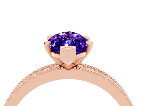 Rose gold Marquise Cut Tanzanite Milgrain Pavé Engagement Ring with Four-Prong Setting_4