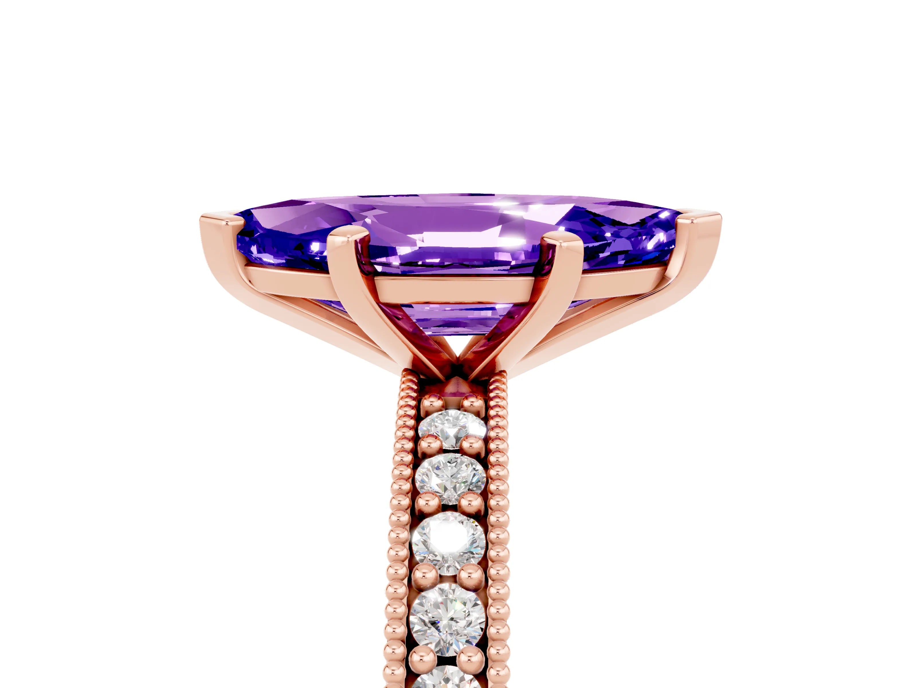 Rose gold Marquise Cut Tanzanite Milgrain Pavé Engagement Ring with Four-Prong Setting_5