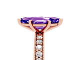 Rose gold Marquise Cut Tanzanite Milgrain Pavé Engagement Ring with Four-Prong Setting_5