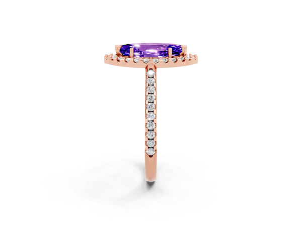 Rose gold Marquise Cut Tanzanite Pavé Halo Ring with Four-Prong Setting