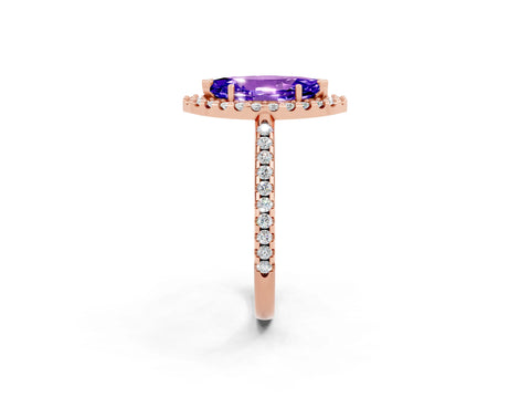 Rose gold Marquise Cut Tanzanite Pavé Halo Ring with Four-Prong Setting_14