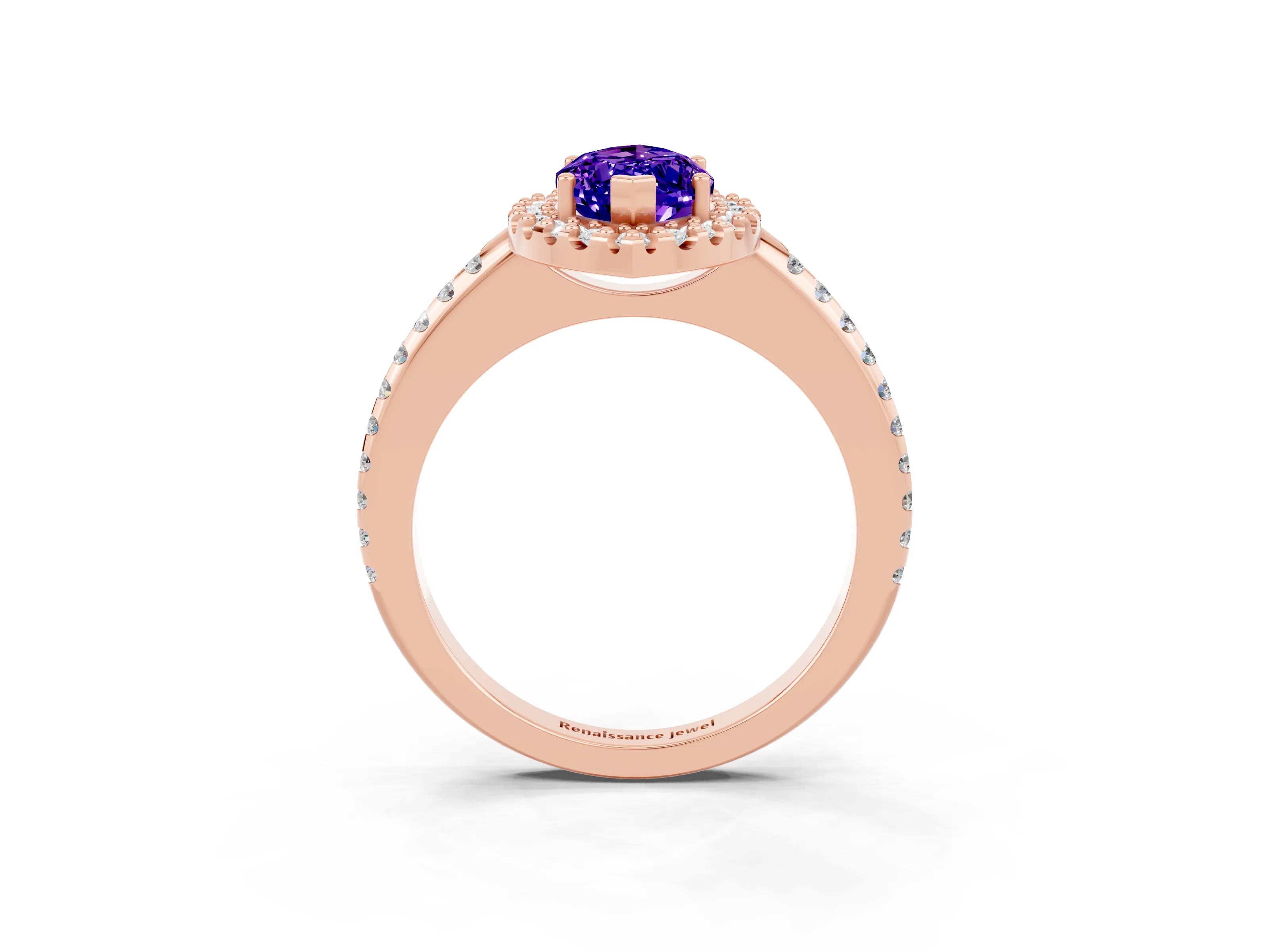 Rose gold Marquise Cut Tanzanite Pavé Halo Ring with Four-Prong Setting_15