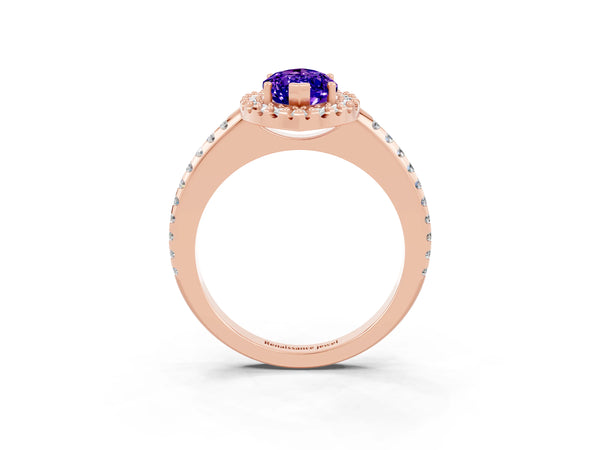 Rose gold Marquise Cut Tanzanite Pavé Halo Ring with Four-Prong Setting