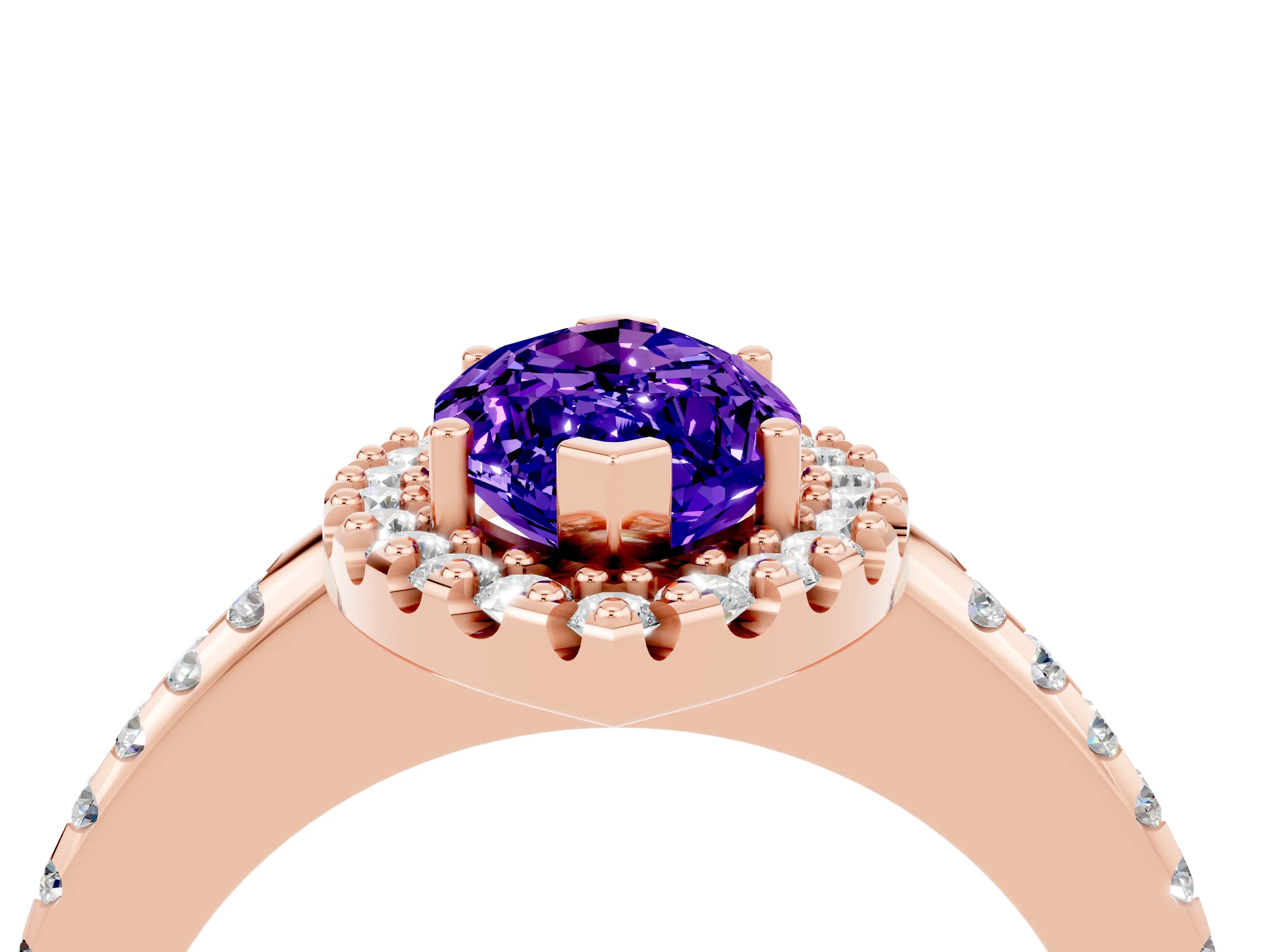 Rose gold Marquise Cut Tanzanite Pavé Halo Ring with Four-Prong Setting_16