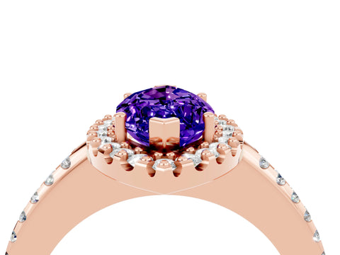 Rose gold Marquise Cut Tanzanite Pavé Halo Ring with Four-Prong Setting_16