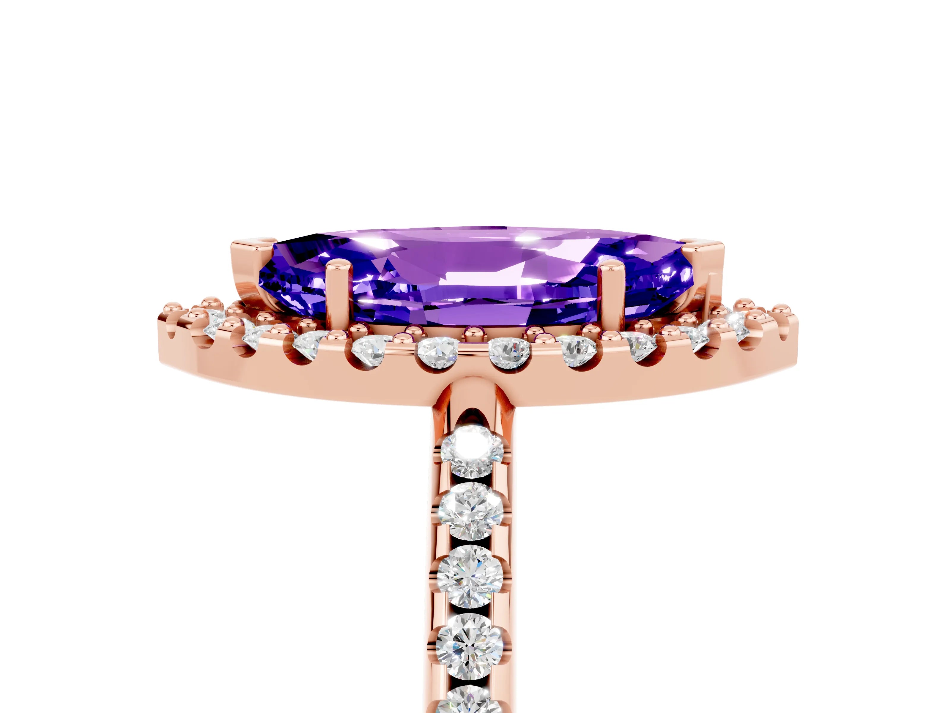 Rose gold Marquise Cut Tanzanite Pavé Halo Ring with Four-Prong Setting_17