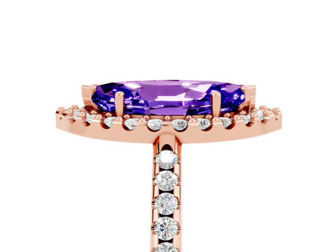 Rose gold Marquise Cut Tanzanite Pavé Halo Ring with Four-Prong Setting_17