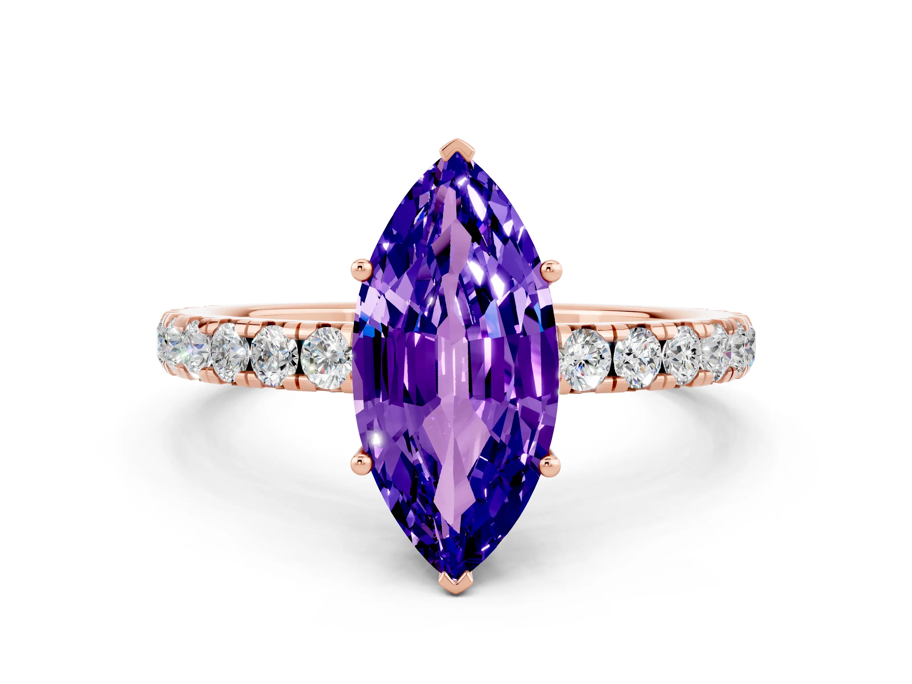 Rose gold Marquise Cut Tanzanite Pavé Solitaire Engagement Ring with Four-Prong Setting_12