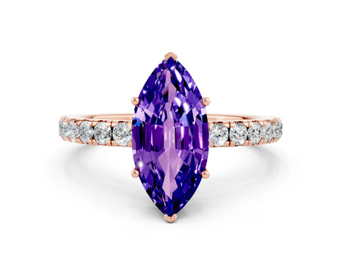 Rose gold Marquise Cut Tanzanite Pavé Solitaire Engagement Ring with Four-Prong Setting_12