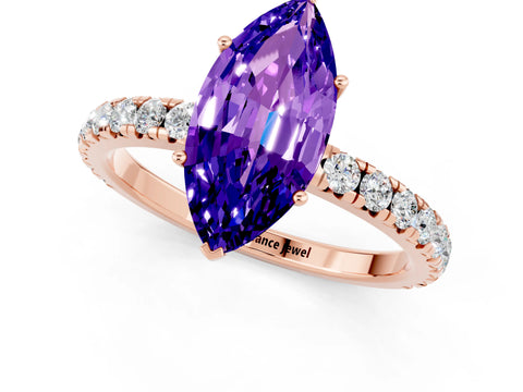 Rose gold Marquise Cut Tanzanite Pavé Solitaire Engagement Ring with Four-Prong Setting_13