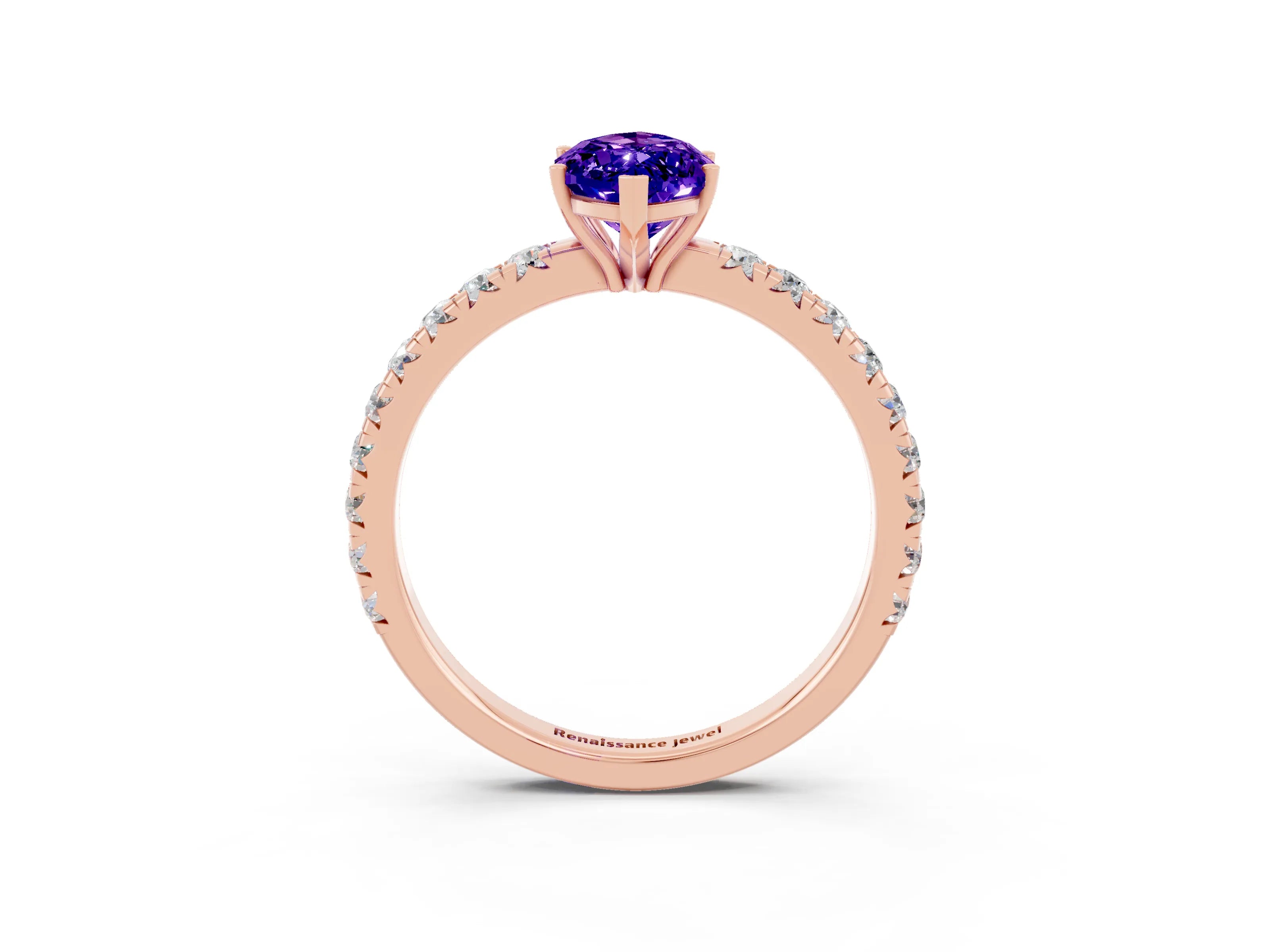 Rose gold Marquise Cut Tanzanite Pavé Solitaire Engagement Ring with Four-Prong Setting_15