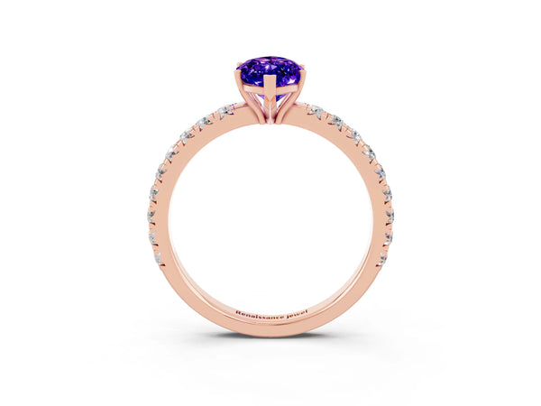 Rose gold Marquise Cut Tanzanite Pavé Solitaire Engagement Ring with Four-Prong Setting