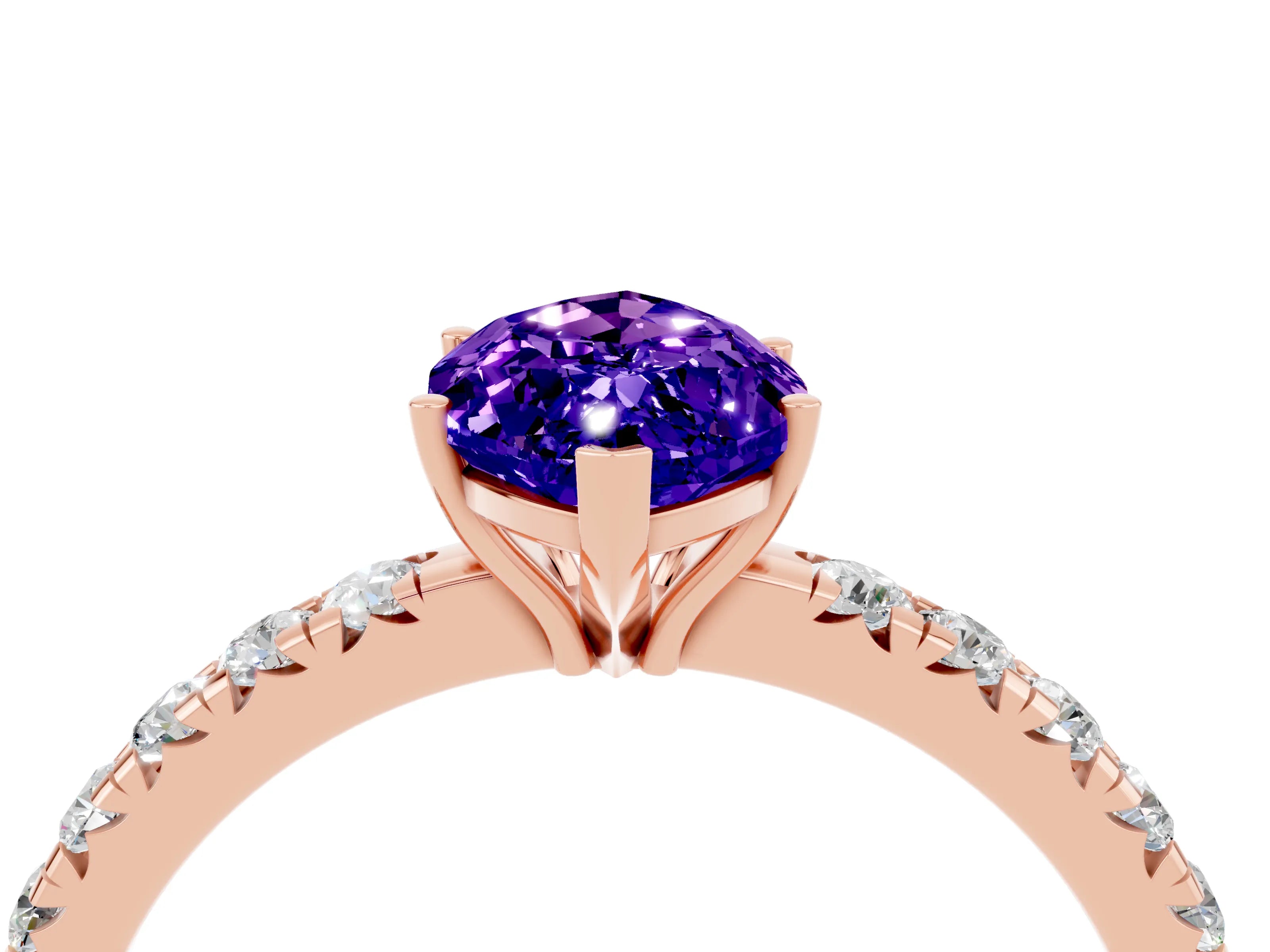 Rose gold Marquise Cut Tanzanite Pavé Solitaire Engagement Ring with Four-Prong Setting_16