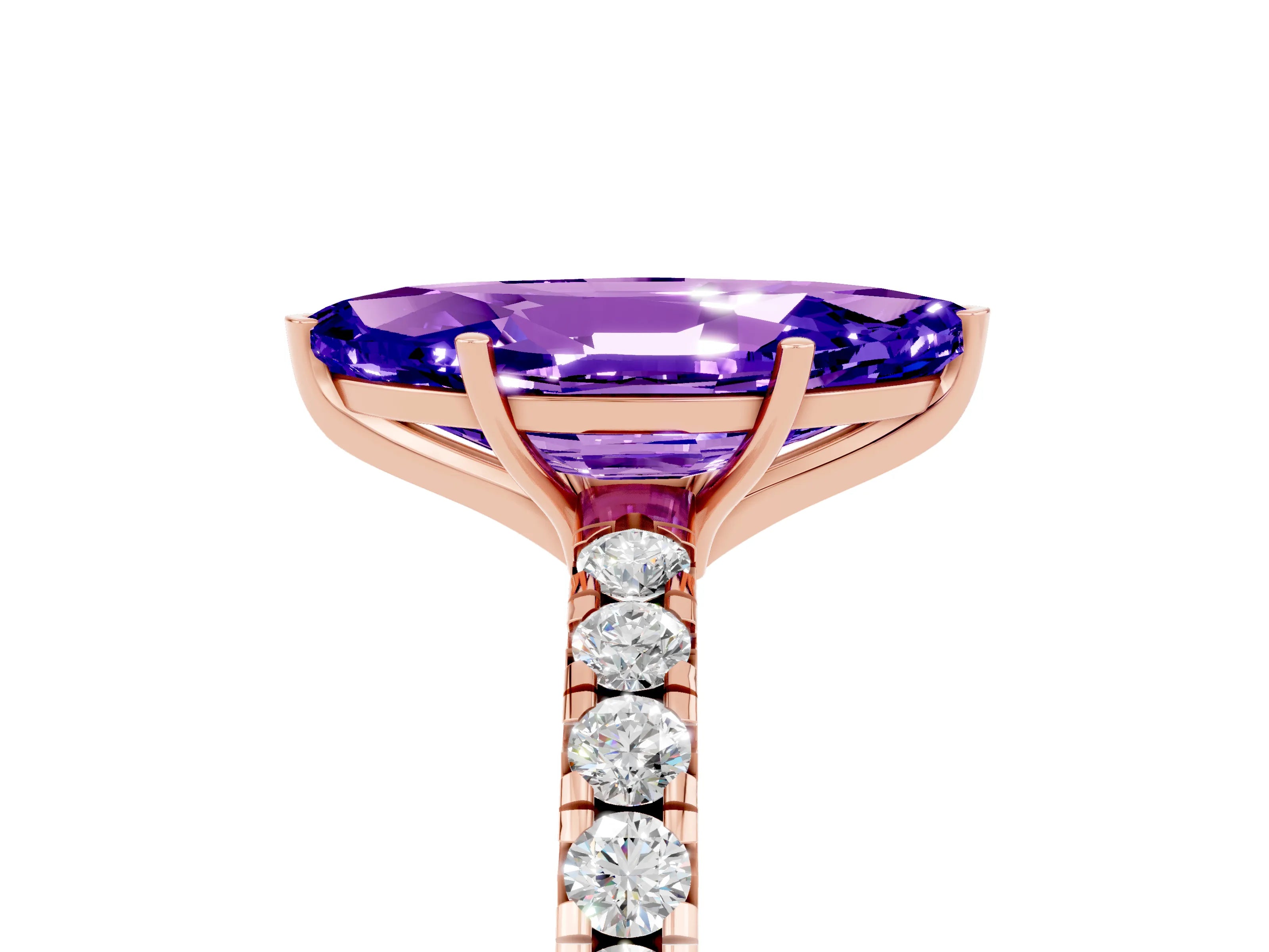 Rose gold Marquise Cut Tanzanite Pavé Solitaire Engagement Ring with Four-Prong Setting_17