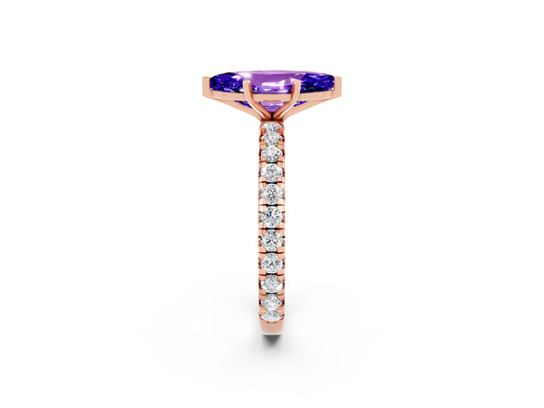 Rose gold Marquise Cut Tanzanite Pavé Solitaire Ring with Round Band and Prong Setting