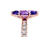 Rose gold Marquise Cut Tanzanite Pavé Solitaire Ring with Round Band and Prong Setting_29