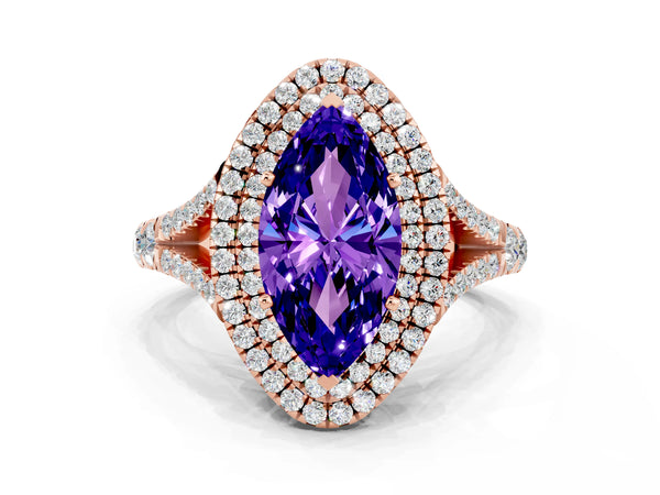 Rose gold Marquise Cut Tanzanite Pavé Split Shank Double Halo Engagement Ring