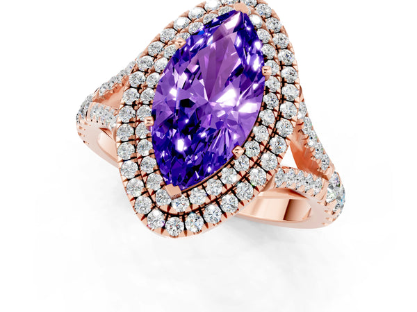 Rose gold Marquise Cut Tanzanite Pavé Split Shank Double Halo Engagement Ring