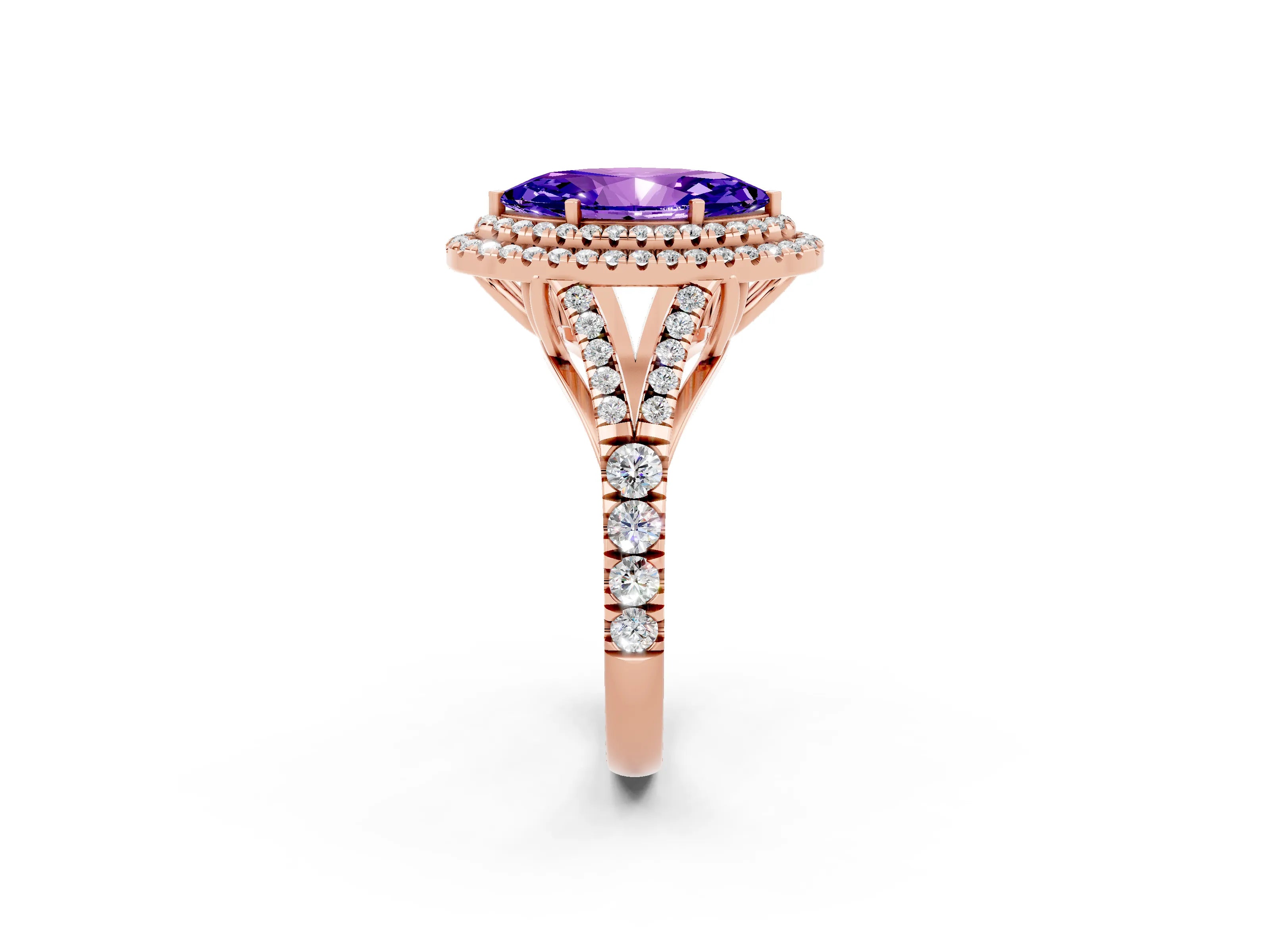 Rose gold Marquise Cut Tanzanite Pavé Split Shank Double Halo Engagement Ring_2
