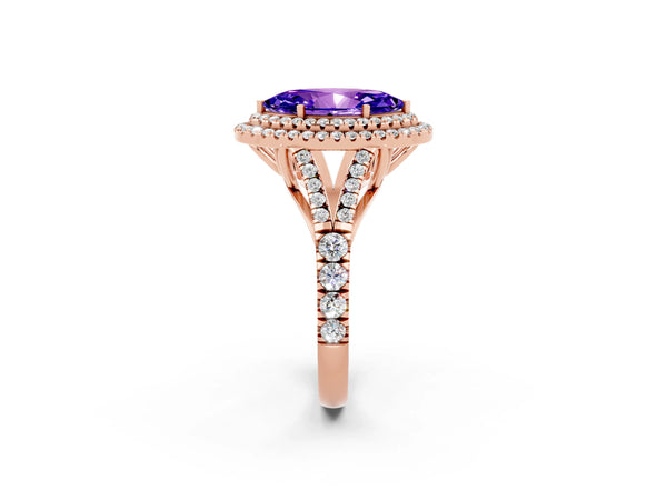 Rose gold Marquise Cut Tanzanite Pavé Split Shank Double Halo Engagement Ring