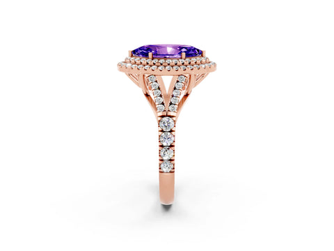 Rose gold Marquise Cut Tanzanite Pavé Split Shank Double Halo Engagement Ring_2