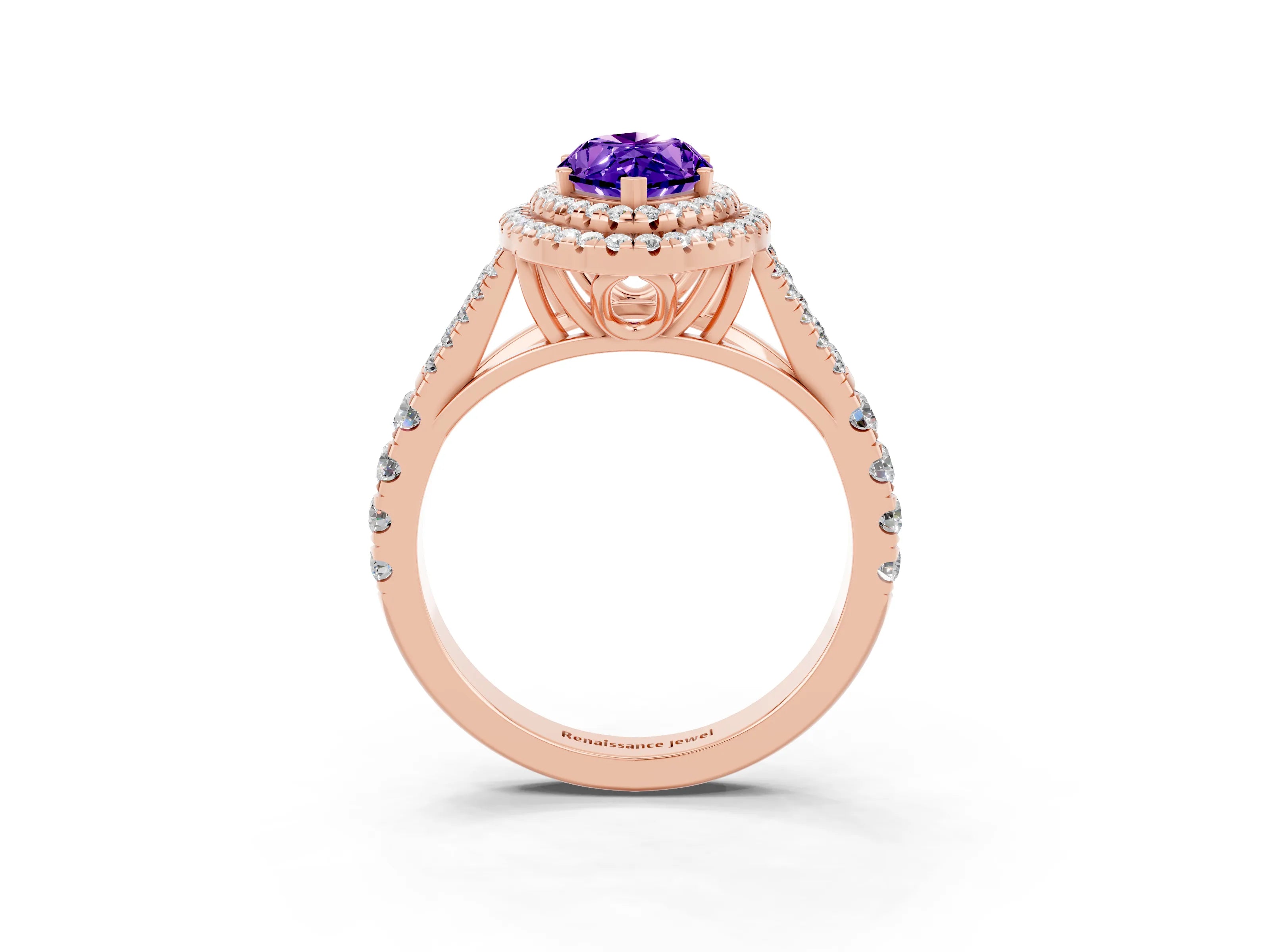 Rose gold Marquise Cut Tanzanite Pavé Split Shank Double Halo Engagement Ring_3