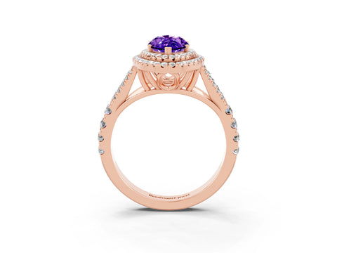 Rose gold Marquise Cut Tanzanite Pavé Split Shank Double Halo Engagement Ring_3
