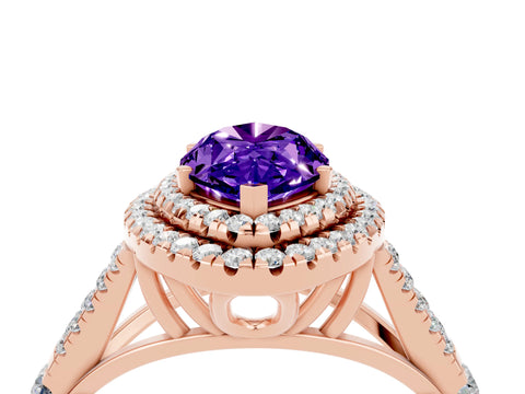Rose gold Marquise Cut Tanzanite Pavé Split Shank Double Halo Engagement Ring_4