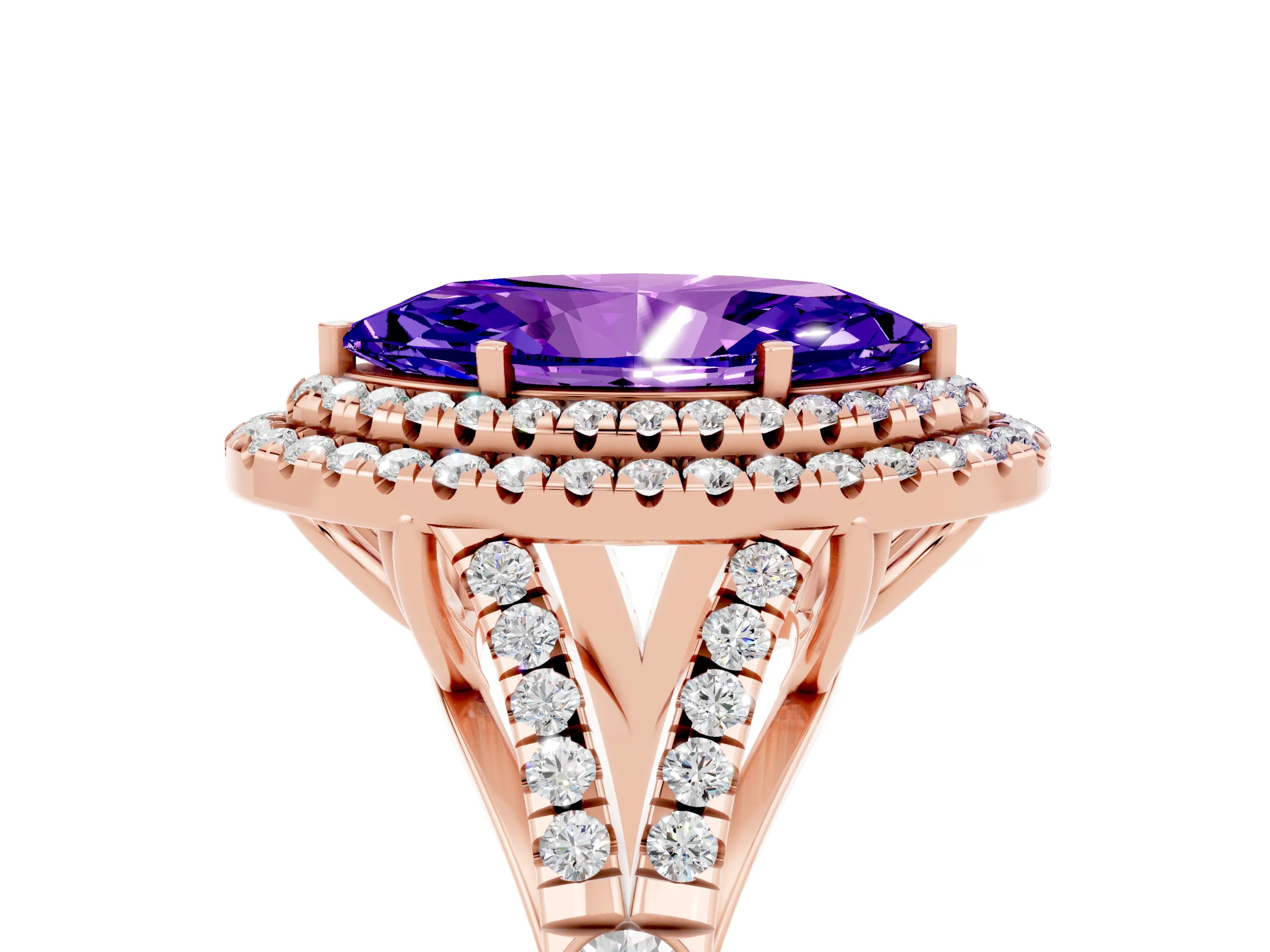 Rose gold Marquise Cut Tanzanite Pavé Split Shank Double Halo Engagement Ring_5