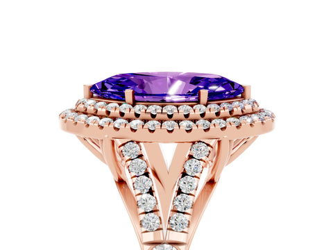 Rose gold Marquise Cut Tanzanite Pavé Split Shank Double Halo Engagement Ring_5