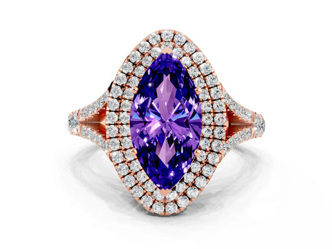 Rose gold Marquise Cut Tanzanite Pavé Split Shank Double Halo Engagement Ring
