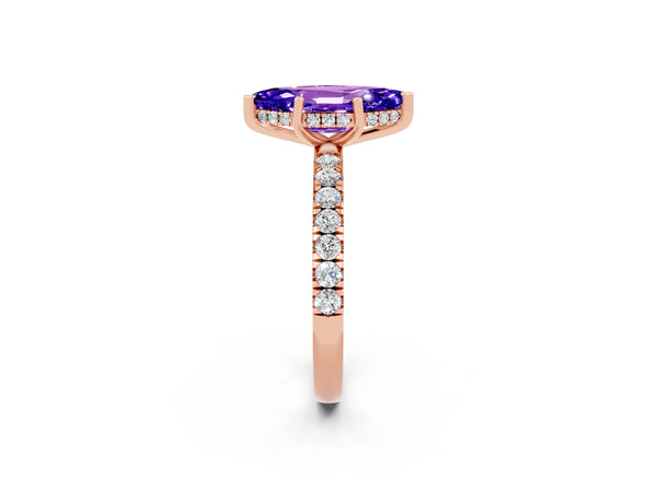 Rose gold Marquise Cut Tanzanite Pave Band Solitaire Ring with Round  and Prong Setting