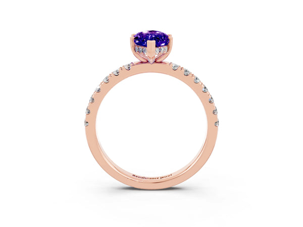 Rose gold Marquise Cut Tanzanite Pave Band Solitaire Ring with Round  and Prong Setting