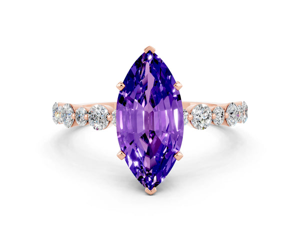 Rose gold Marquise Cut Tanzanite Prong Set Engagement Ring with Pavé Band