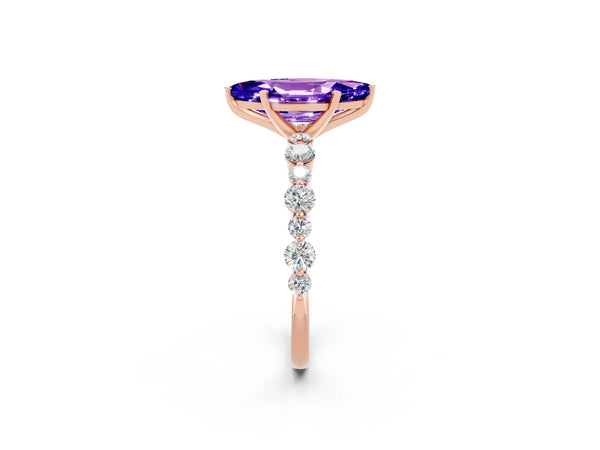 Rose gold Marquise Cut Tanzanite Prong Set Engagement Ring with Pavé Band
