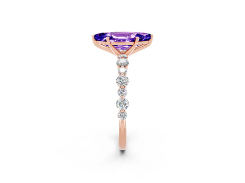 Rose gold Marquise Cut Tanzanite Prong Set Engagement Ring with Pavé Band_2