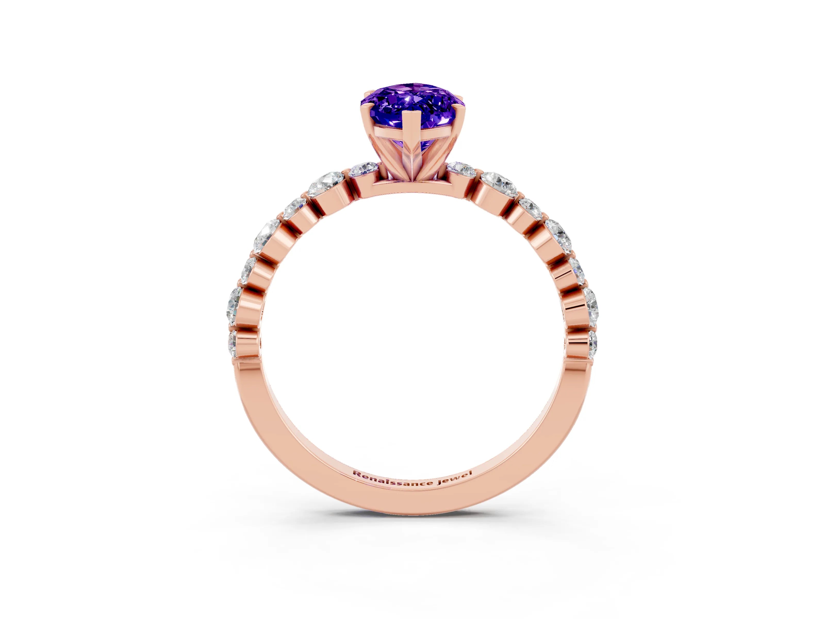 Rose gold Marquise Cut Tanzanite Prong Set Engagement Ring with Pavé Band_3