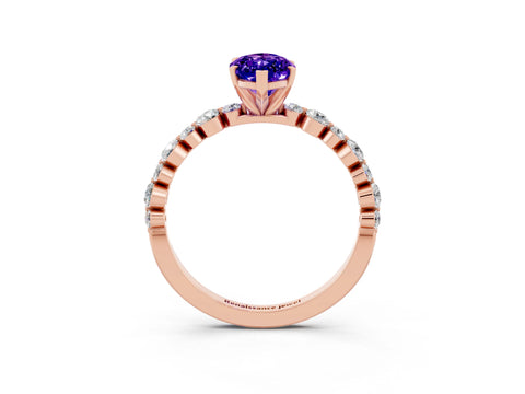 Rose gold Marquise Cut Tanzanite Prong Set Engagement Ring with Pavé Band_3