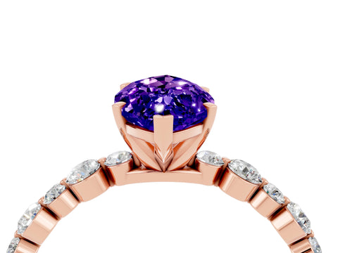 Rose gold Marquise Cut Tanzanite Prong Set Engagement Ring with Pavé Band_4