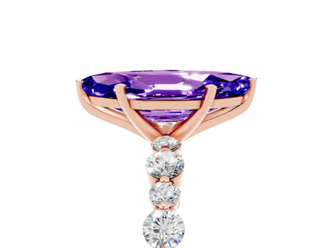Rose gold Marquise Cut Tanzanite Prong Set Engagement Ring with Pavé Band_5